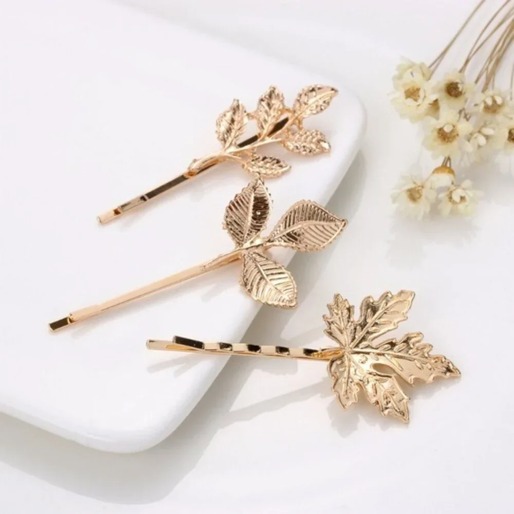 “Aveline” Beautiful 3-Leaf Boho Gold Hair Clips